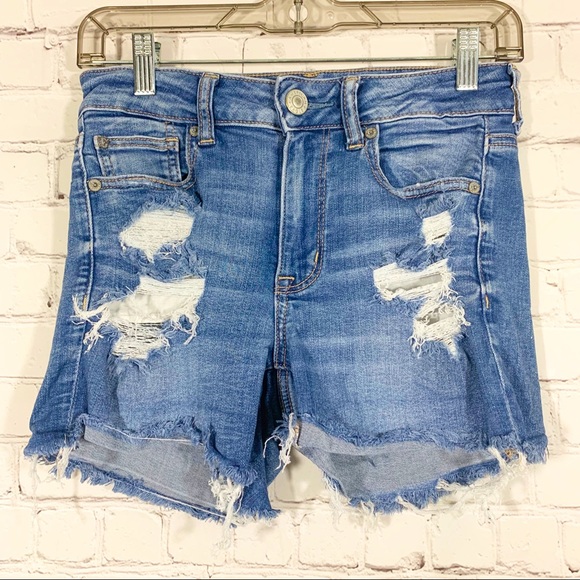 American Eagle Jean hi rise Shortie distress - Picture 1 of 8